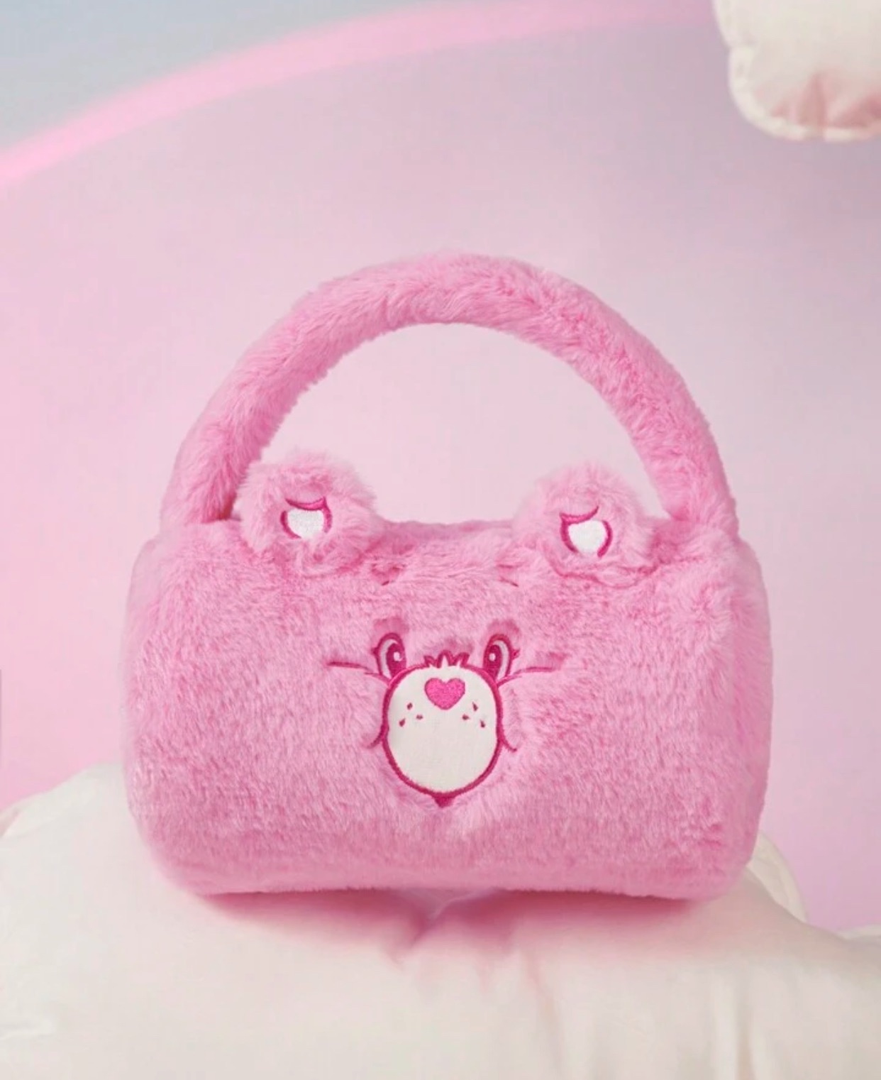 carebears💕 粉色毛毛圓筒手提包