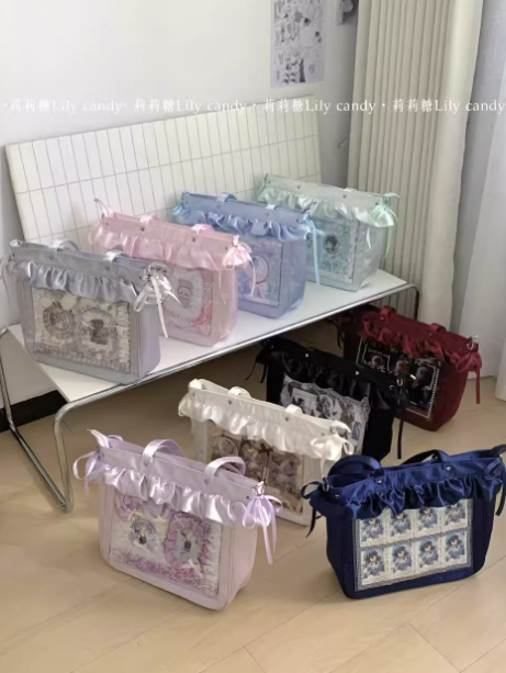 莉莉糖 新款原創痛包荷葉邊缎面大容量甜美風痛包