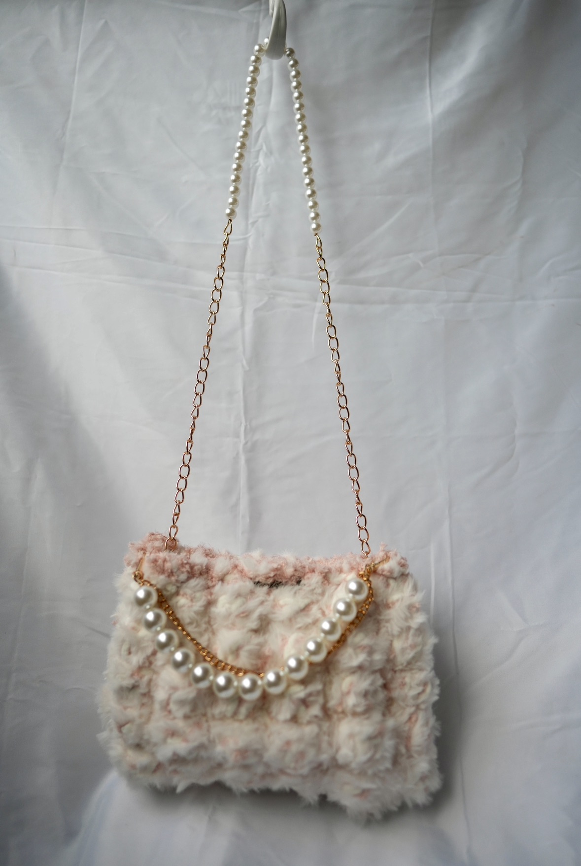 手混線珍珠鍊手提斜背包