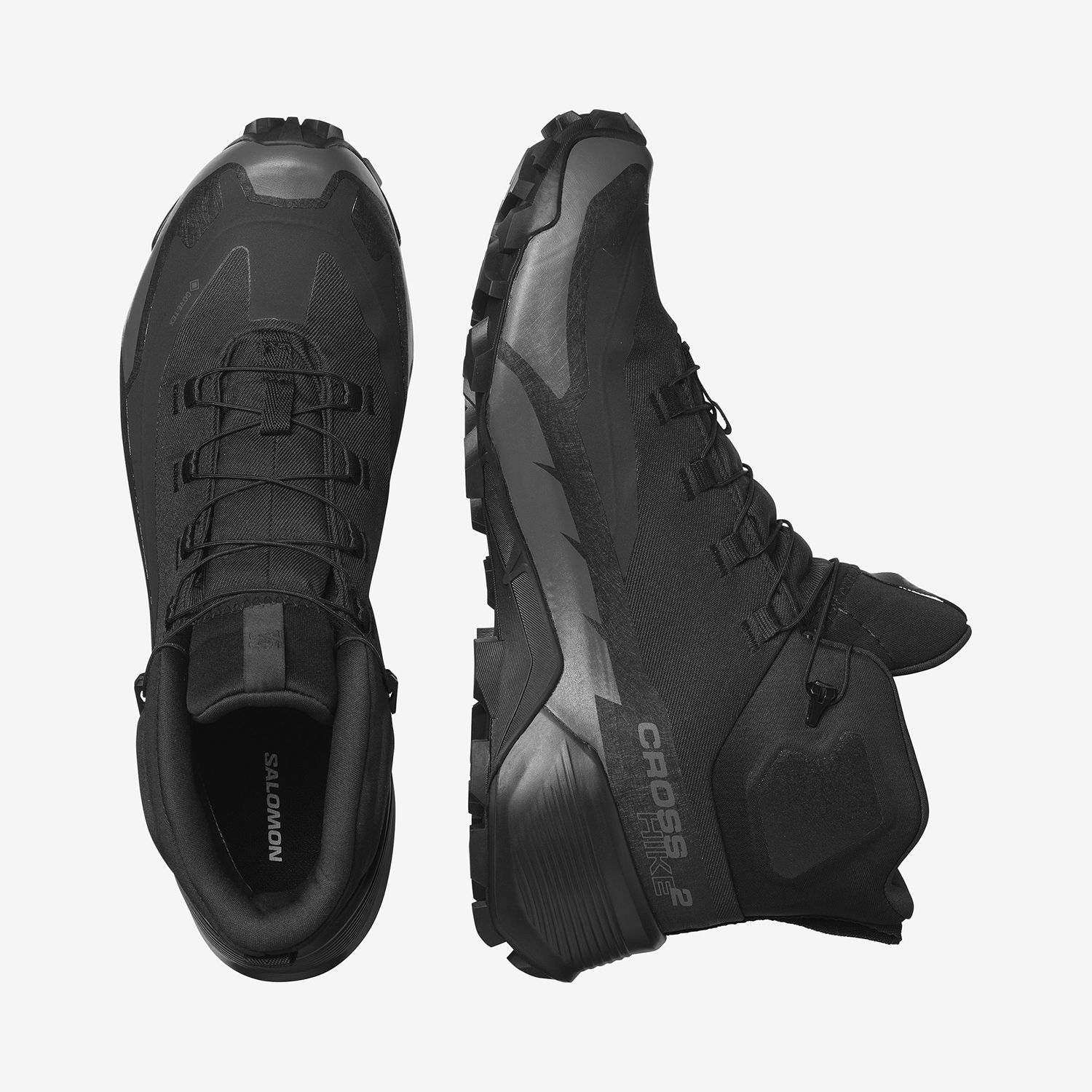 （二手出清） Salomon 男 CROSS HIKE 2 Goretex 中筒登山鞋 寬楦 黑/黑/磁灰 US10.5