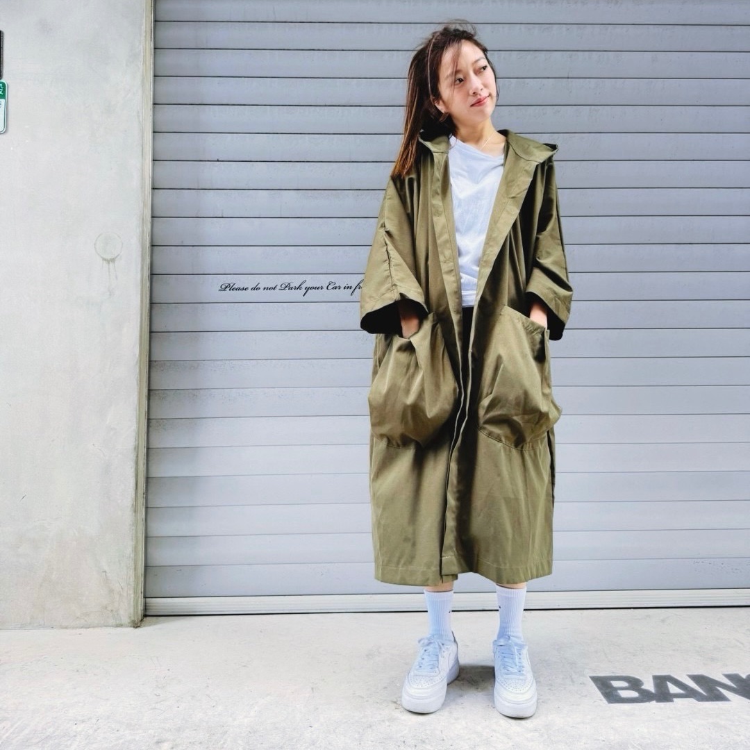 🟡要買一起買！🧥大口袋連帽風衣外套（黑/軍綠）