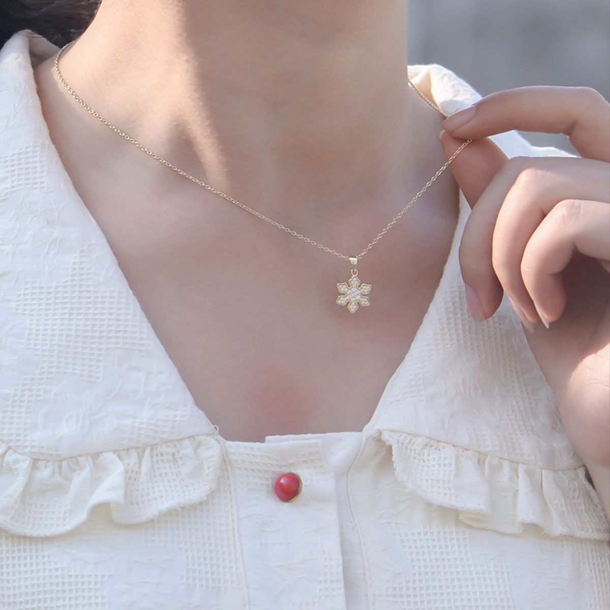 【Dolly’s】韓-全純銀Shine Light 微鑲鋯石雪花吊墜 情人節禮物鎖骨鏈 308A01