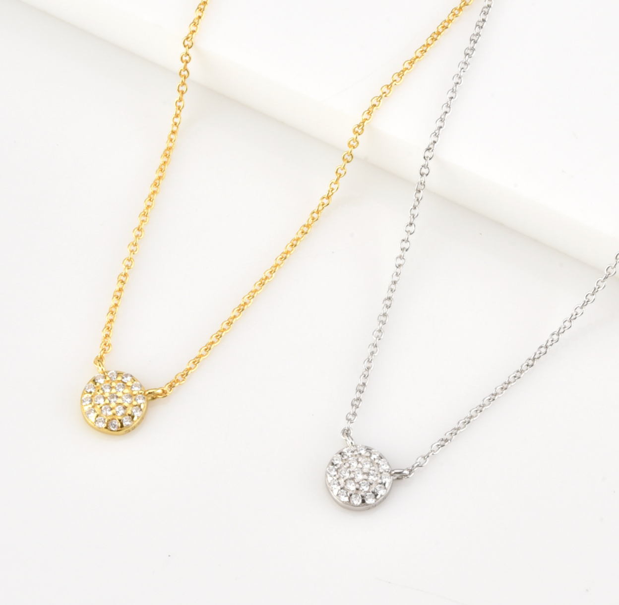 【Dolly’s】韓-全純銀 Glow Light 鑲鑽項鍊 石圓形吊墜項鍊｜純銀項鍊 情人節禮物 低過敏 308A04