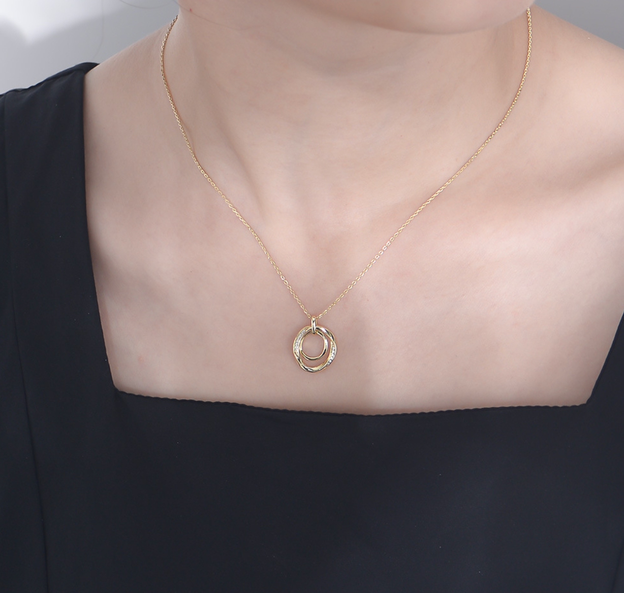 【Dolly’s】韓-全純銀  就要一起 雙環圓圈鎖骨鍊頸鍊 情人節禮物鎖骨鏈 308A09