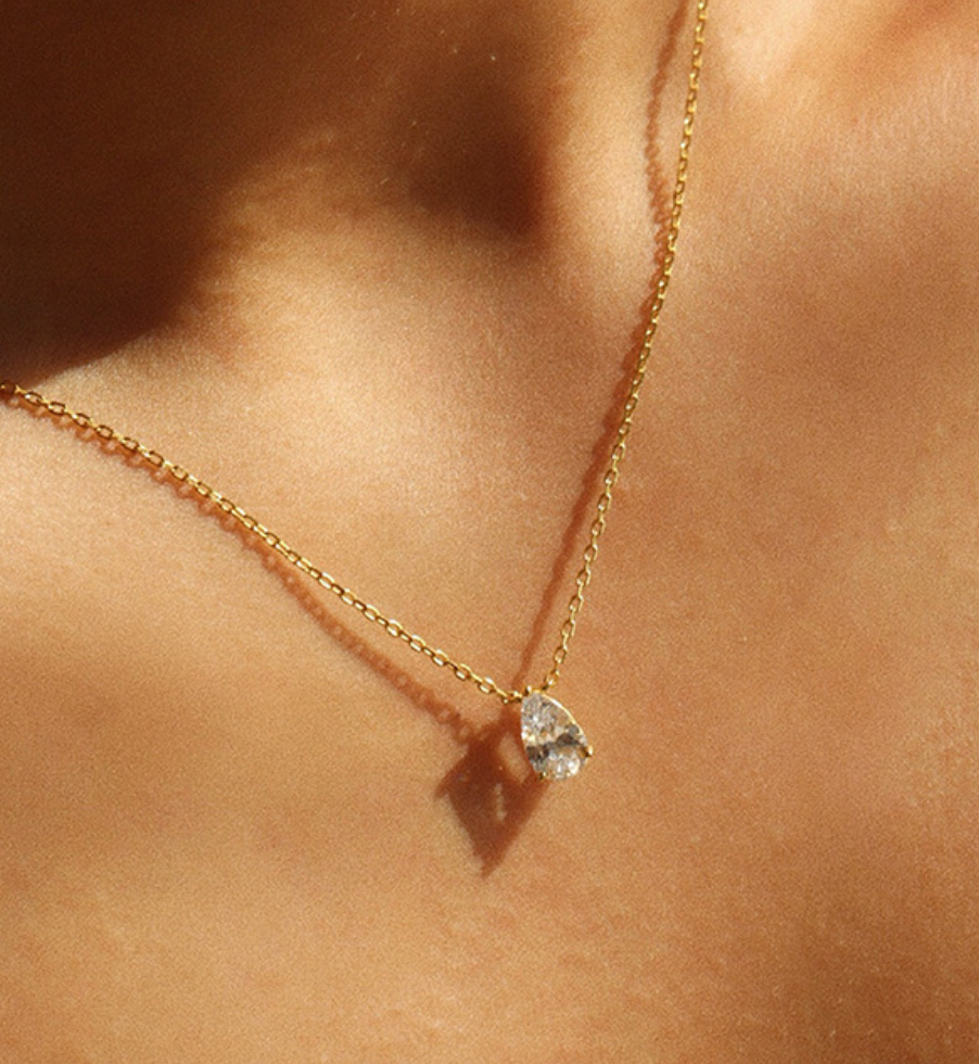 【Dolly’s】韓-全純銀 天使之淚 梨形水滴高碳鑽疊 吊墜情人節禮物鎖骨鏈 308A13