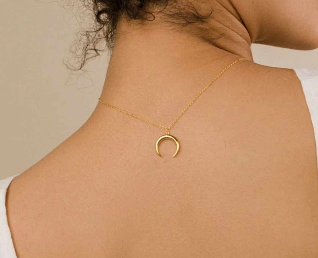 【Dolly’s】韓-全純銀 Moon Light  時尚氣質短版牛角配件 情人節禮物鎖骨鏈 308A17