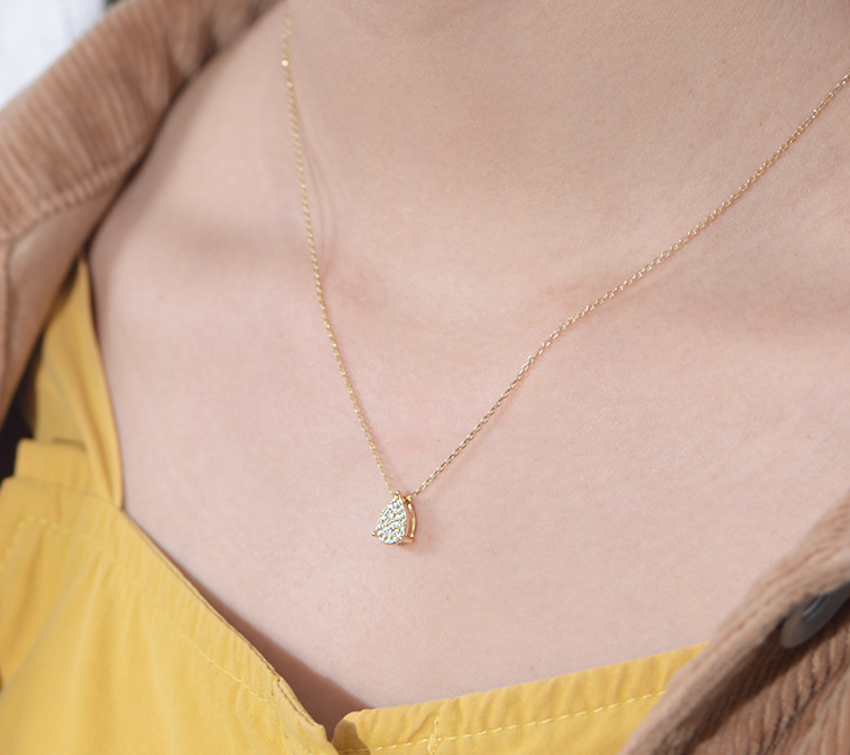 【Dolly’s】韓-全純銀 耀光記憶 微鑲鋯石滿鑽水滴吊墜 情人節禮物鎖骨鏈 308A21