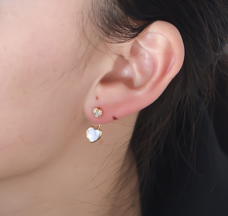 【Dolly’s】韓-全純銀  雙心相應 滿鑽鋯石日韓氣質小清新幾何交叉 情人節禮物耳環耳釘 308D06