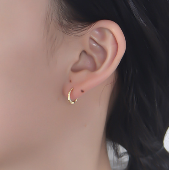 【Dolly’s】韓-全純銀 永恆與重生 幾何方形竹節冷淡風耳扣 情人節禮物耳環耳釘 308D14