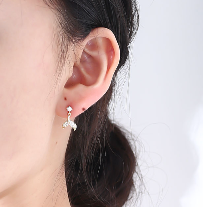 【Dolly’s】韓-全純銀 海洋戀人 甜美魚尾韓國可愛日系 情人節禮物耳環耳釘 308D13