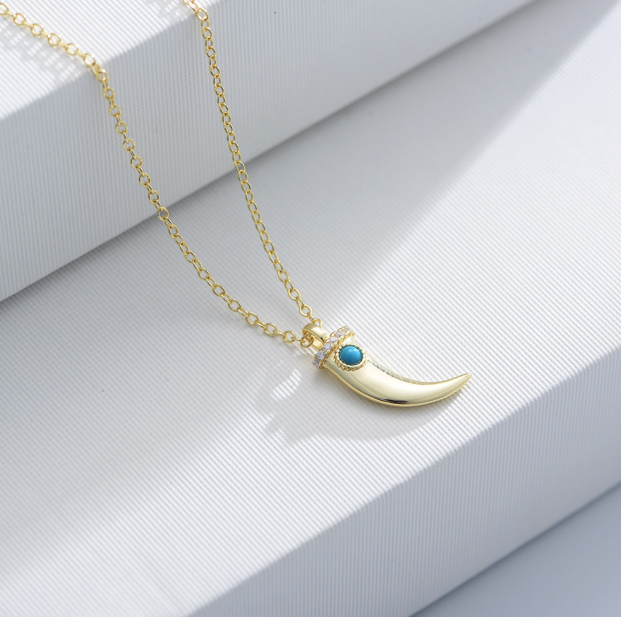 【Dolly’s】韓-全純銀 松石月牙  簡約時尚鋯石 情人節禮物鎖骨鏈 308A05