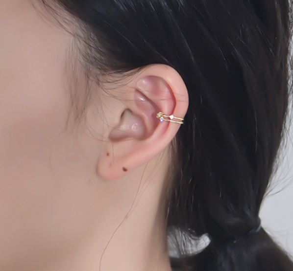 【Dolly’s】韓-全純銀 盛夏曙光 無耳洞幾何微鑲鋯石耳夾 情人節禮物耳環耳釘 308D23