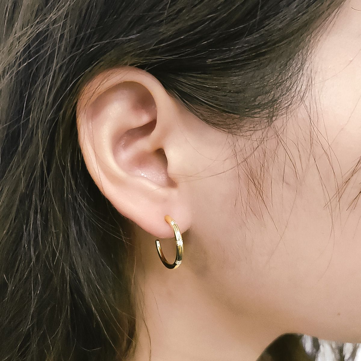 【Dolly’s】韓-全純銀 率性出走 C型個性簡約金色圓圈鋯石 情人節禮物耳環耳釘 308D30