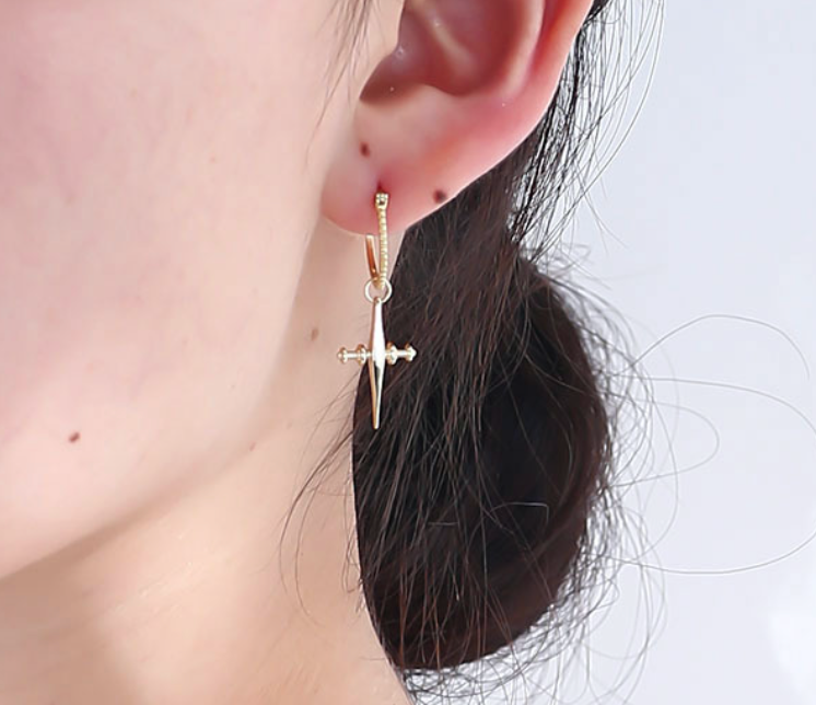 【Dolly’s】韓-全純銀 再見秘境 純銀耳扣十字架 情人節禮物耳環耳釘 308D34