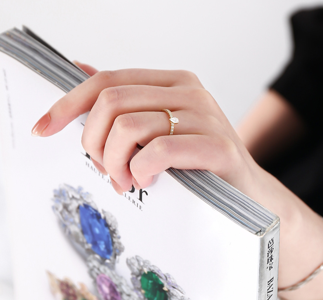 【Dolly’s】韓-全純銀 伊莉莎白 輕奢設計水滴鋯石 情人節禮物造型指戒 戒指 308C02