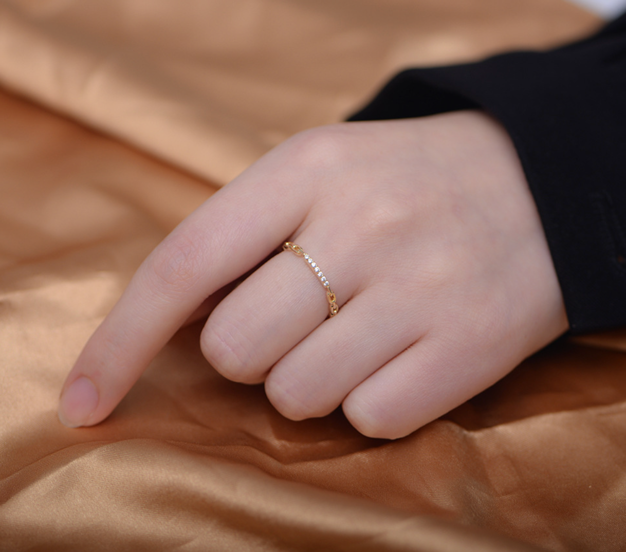 【Dolly’s】韓-全純銀 拂曉之歌 風精緻鑲鑽鏈條 情人節禮物造型指戒 戒指 308C03