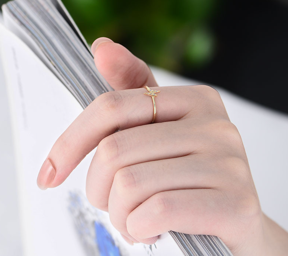 【Dolly’s】韓-全純銀 閃耀 閃電鋯石纖細 情人節禮物造型指戒 戒指 308C05