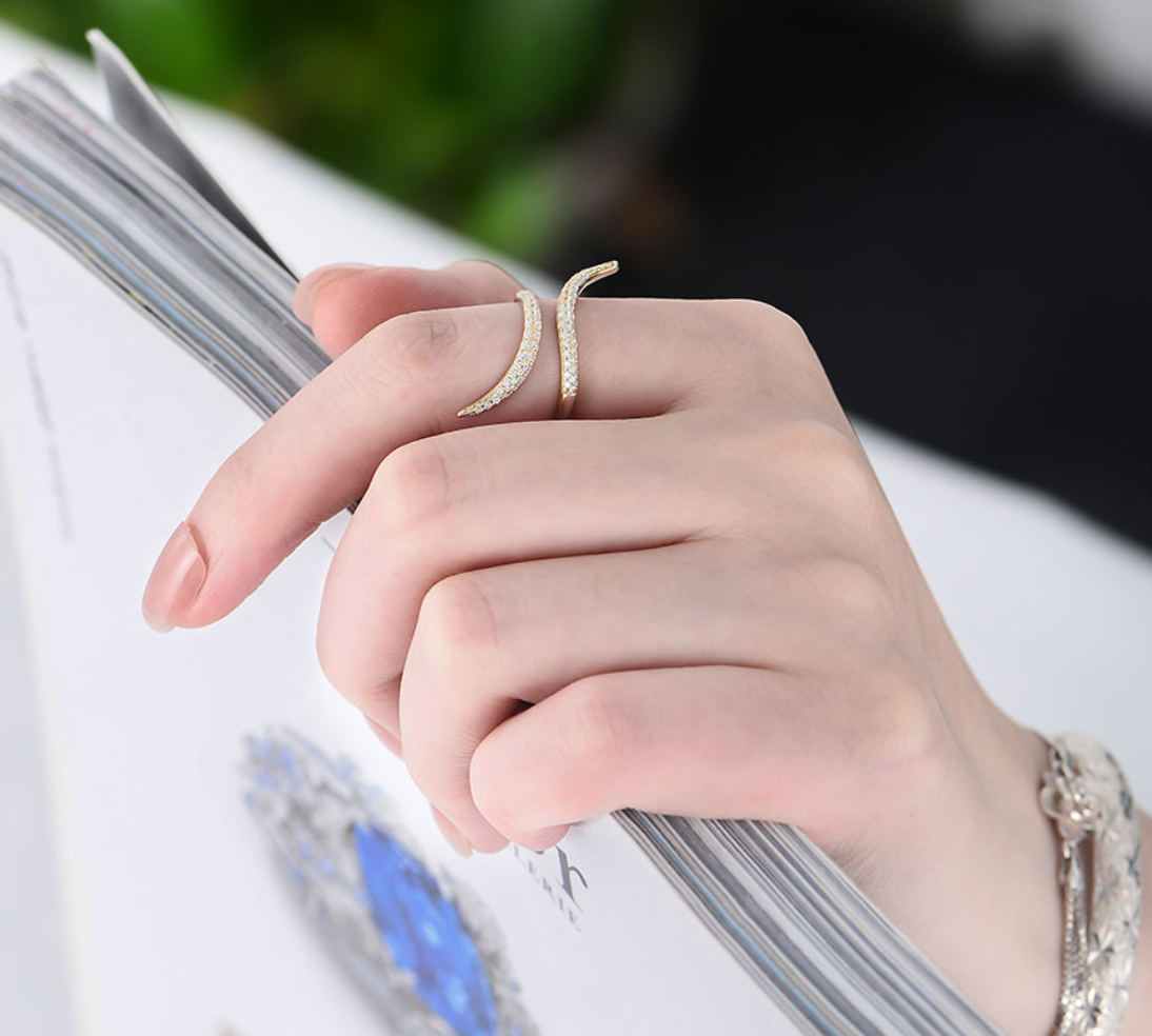 【Dolly’s】韓-全純銀 如果相遇 微鑲鋯石月亮簡約指環 情人節禮物造型指戒 戒指 308C15