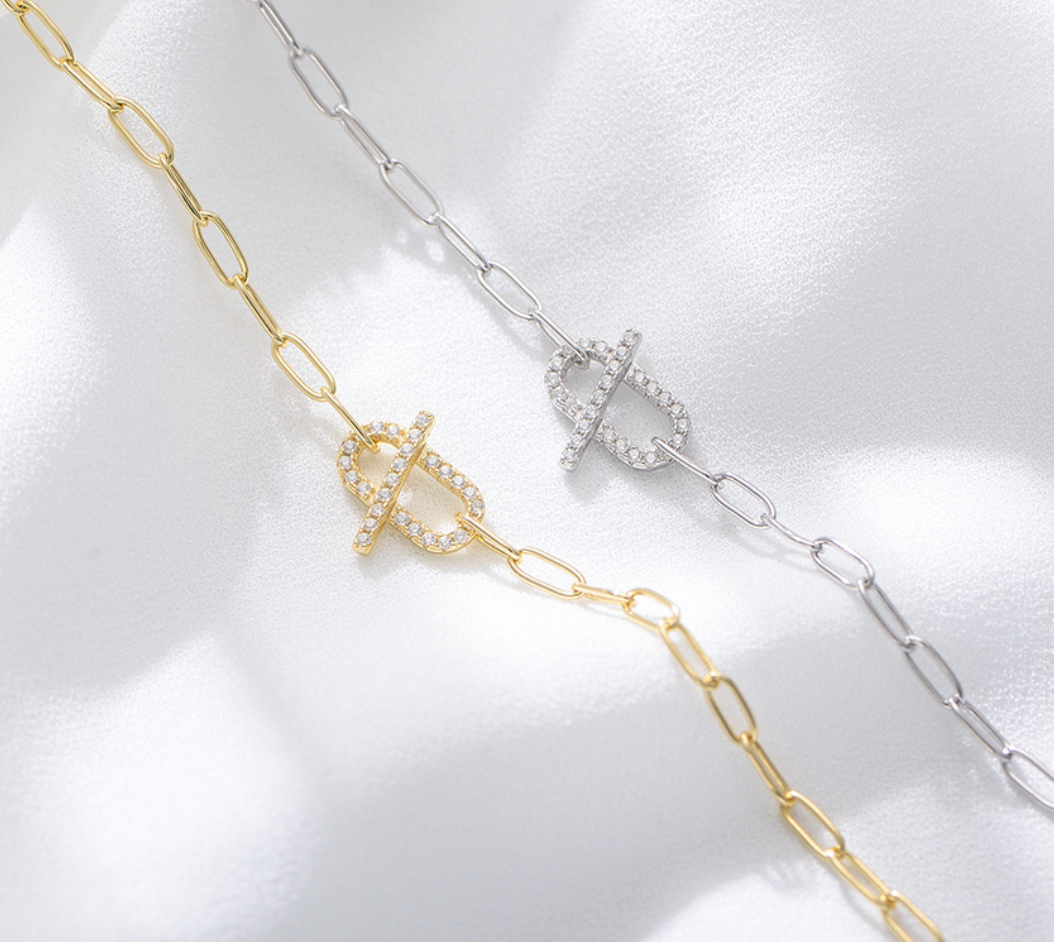 【Dolly’s】韓-全純銀 幸福記憶 幾何圓環微鑲鋯石 情人節禮物造型手鍊 308D08