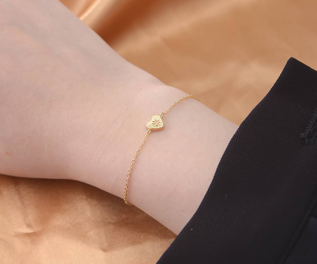 【Dolly’s】韓-全純銀 戀的痕物 電鍍金心型愛心 情人節禮物造型手鍊 308B11