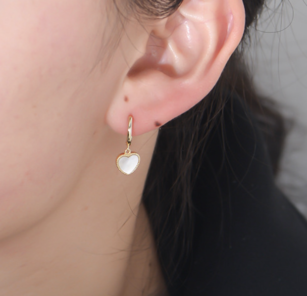 【Dolly’s】韓-全純銀 盛夏初心 心形貝殼可愛日系 情人節禮物耳環耳釘 308D19