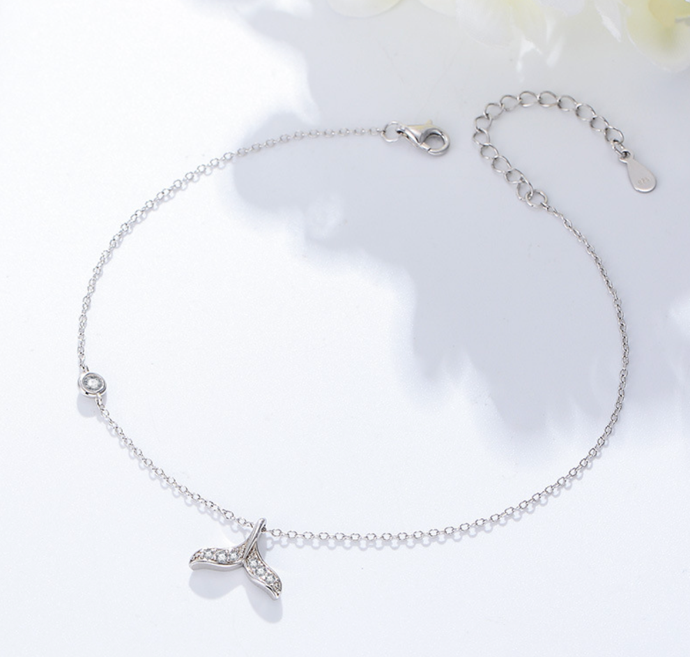 【Dolly’s】韓-全純銀 海洋之戀 鋯石人魚夏季簡約氣質鑲鑽 情人節禮物造型手鍊 308B05