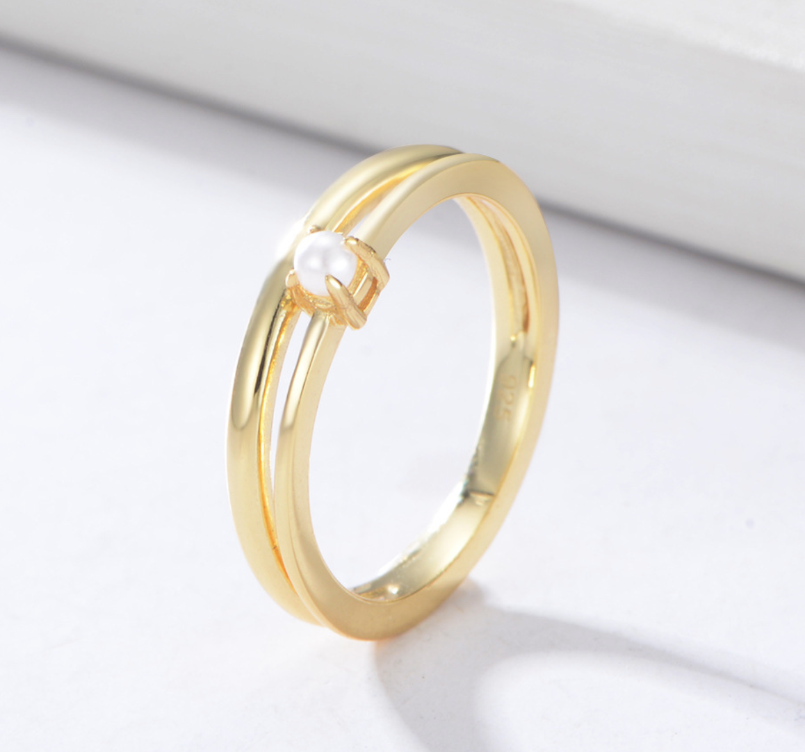 【Dolly’s】韓-全純銀 珍珠詩句 微鑲鋯石月亮簡約指環 情人節禮物造型指戒 戒指 308C11