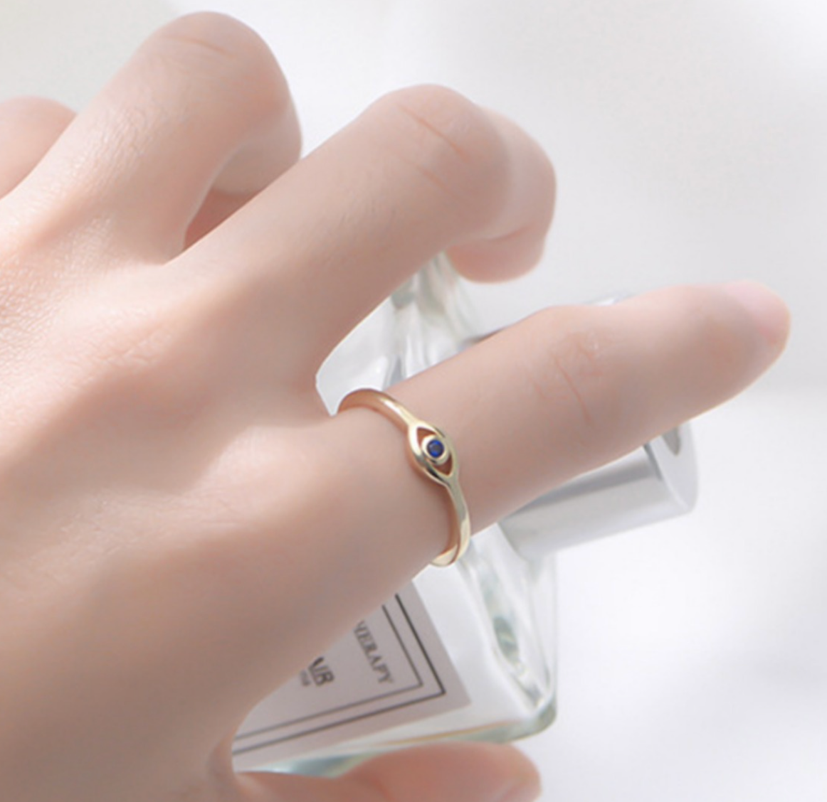 【Dolly’s】韓-全純銀 克卜勒之眼 歐美復古鍍金藍眼鋯石 情人節禮物造型指戒 戒指 308C09