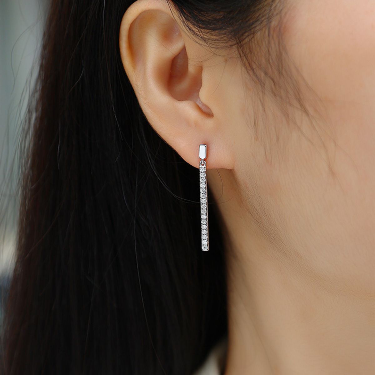 【Dolly’s】韓-全純銀 一個人的揮霍 幾何長方形單排鋯石流蘇 情人節禮物耳環耳釘 308D33
