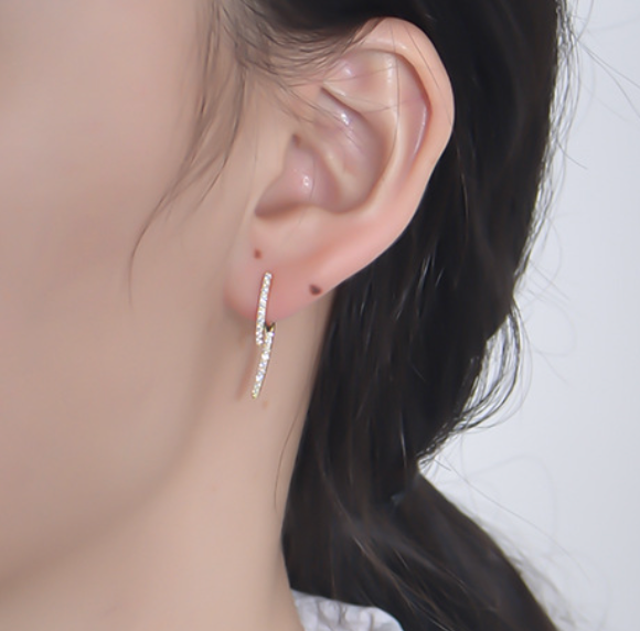 【Dolly’s】韓-全純銀 秘境之芽 幾何微鑲鋯石淡風輕奢 情人節禮物耳環耳釘 308D20