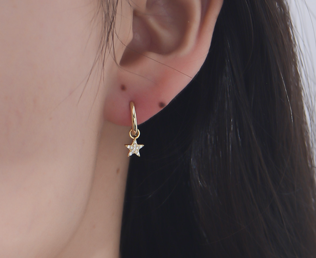 【Dolly’s】韓-全純銀 夏夜環星 五角星氣質韓國日系 情人節禮物耳環耳釘 308D18