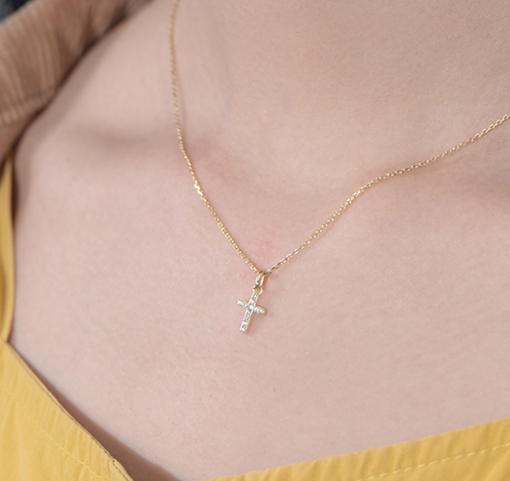 【Dolly’s】韓-全純銀 閃耀 鑲鑽十字架純銀 情人節禮物鎖骨鏈 308A23