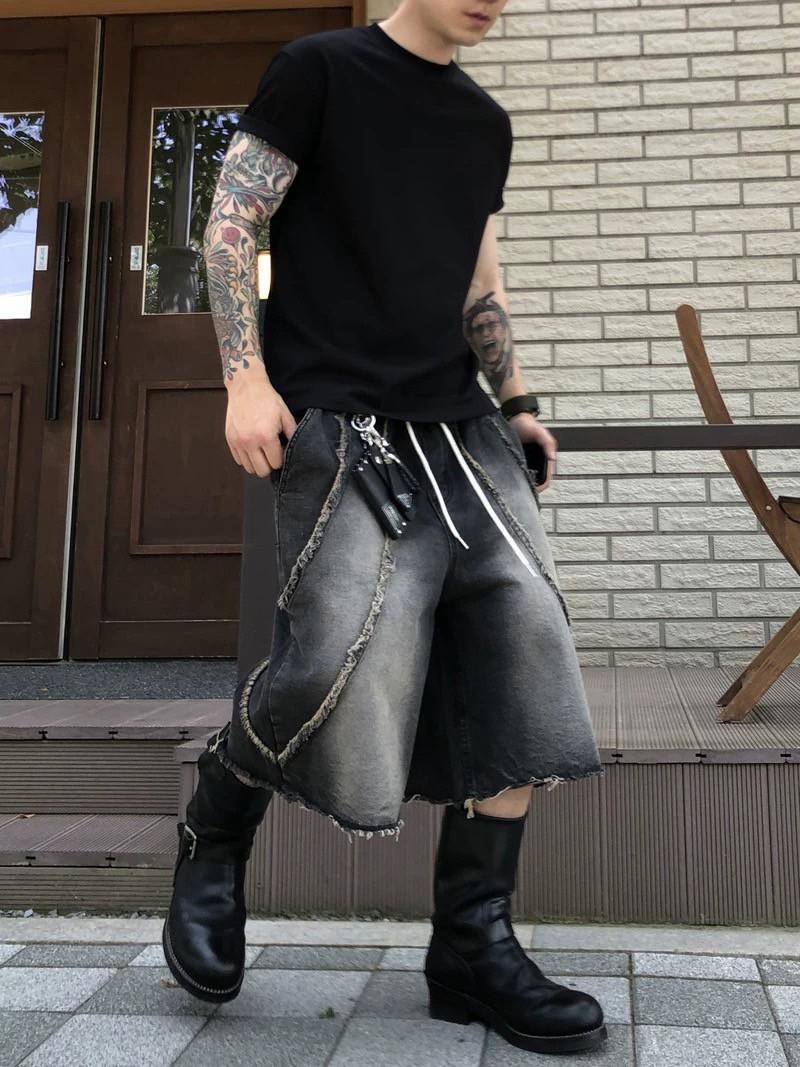 貓鬚立體抓線牛仔七分褲