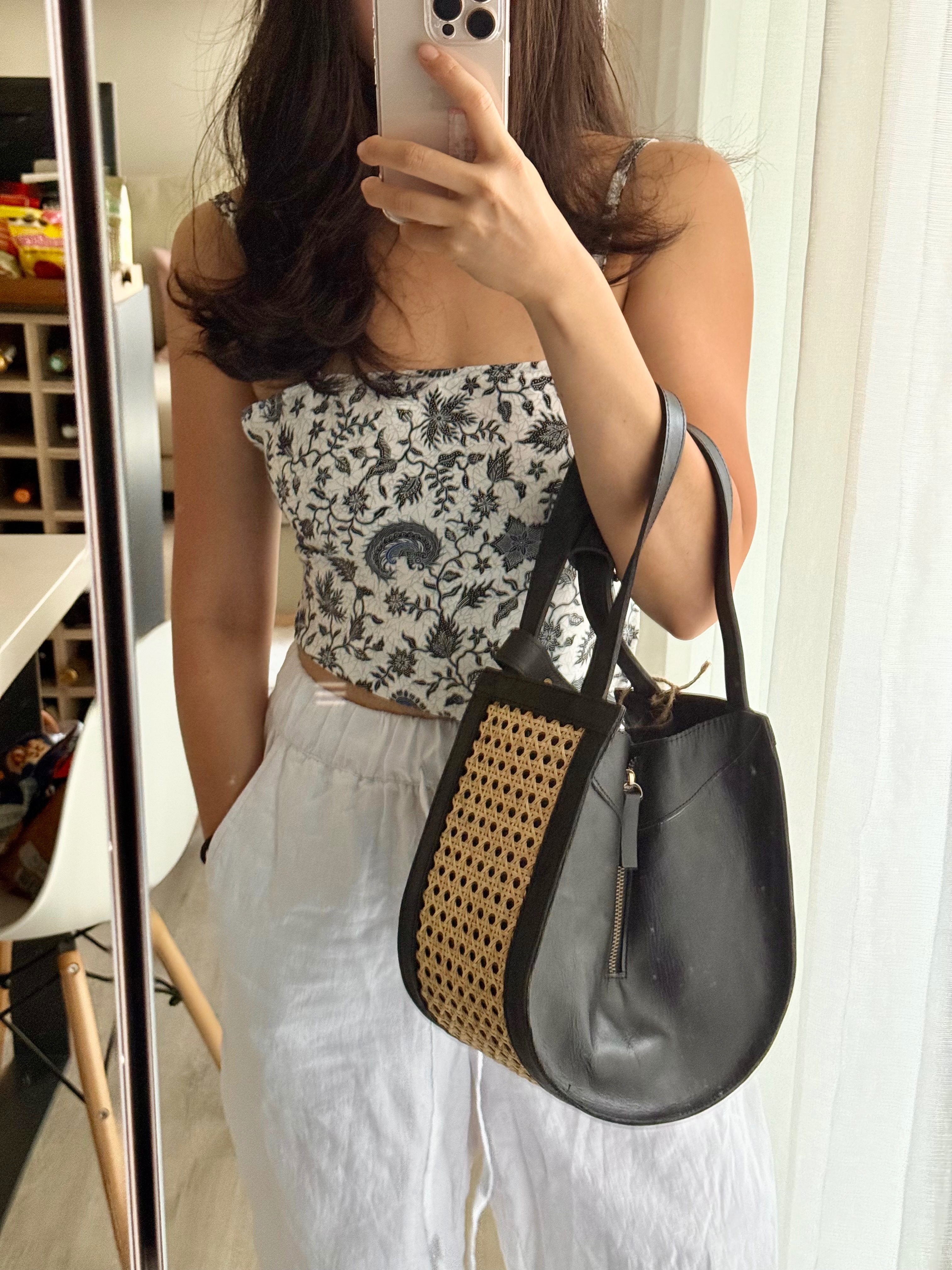 DecoDazzle🪬峇里島藤編撞色手工兩用牛皮包