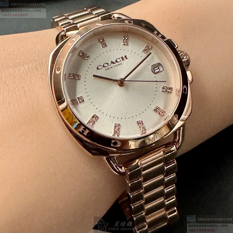 COACH手錶，編號CH00196，34mm玫瑰金錶殼，玫瑰金色錶帶款