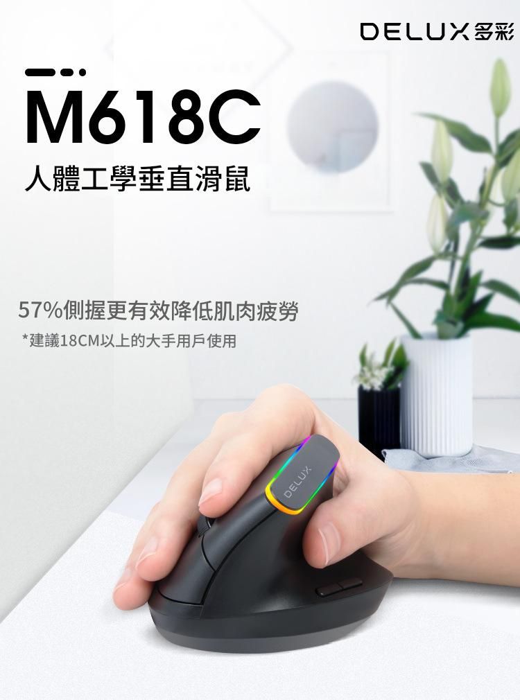 多彩 M618C 垂直立式滑鼠 無線 人體工學 USB 滑鼠 適用於桌上型／筆記型電腦 辦公使用