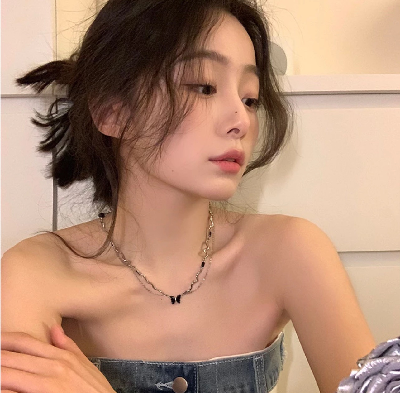波浪紋不規則蝴蝶項鍊女款輕奢小眾鎖骨鏈設計感高級個性氣質頸鍊