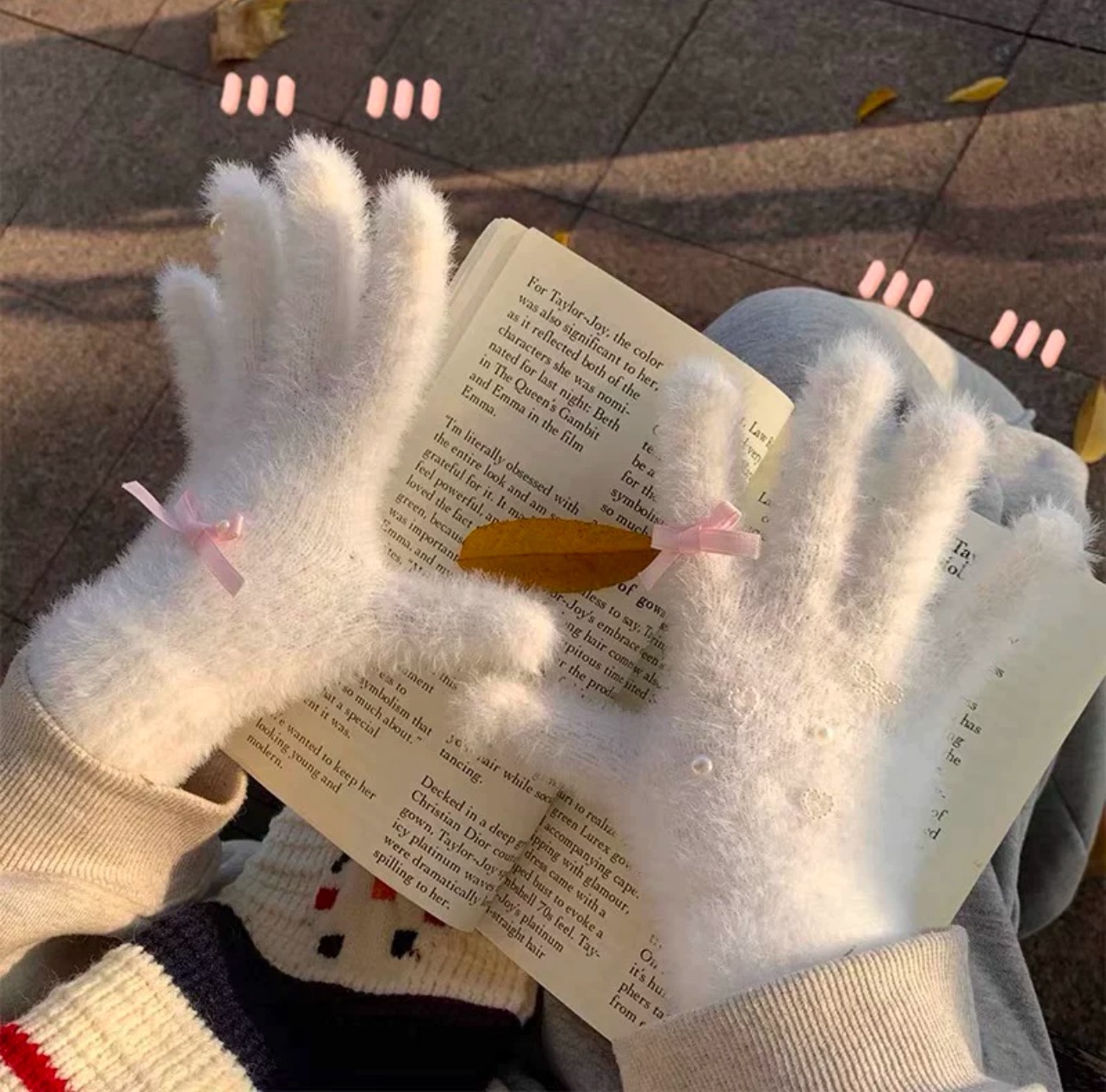 超級可愛蝴蝶結毛茸茸手套