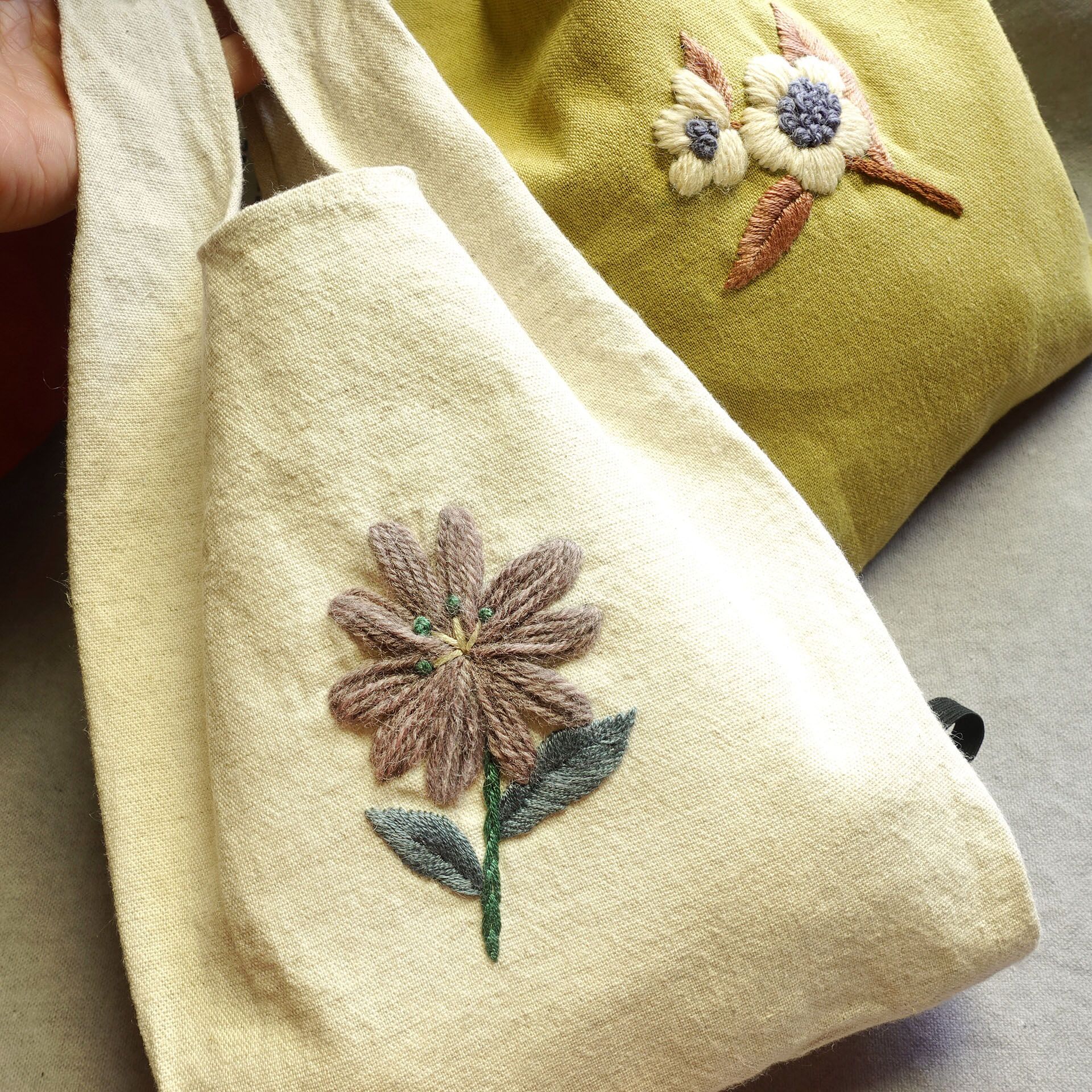 | 毛線手刺繡 x 棉麻布提袋 | 棉米白 | 減塑慢時光 | 購物袋