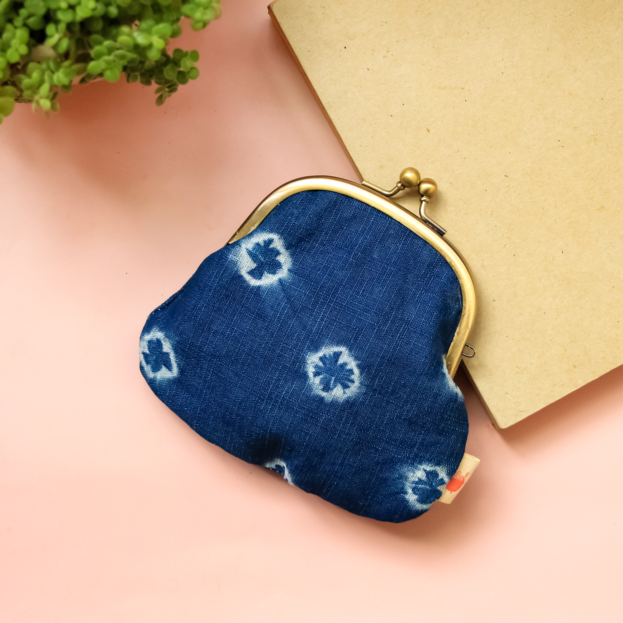 藍染雪花復古圓弧零錢口金包