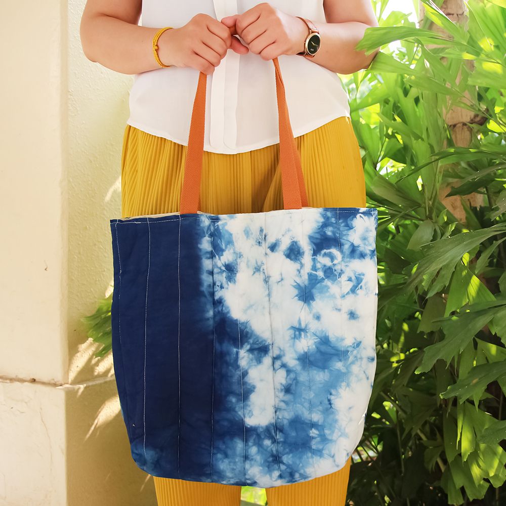 藍雲染手工鋪棉大包