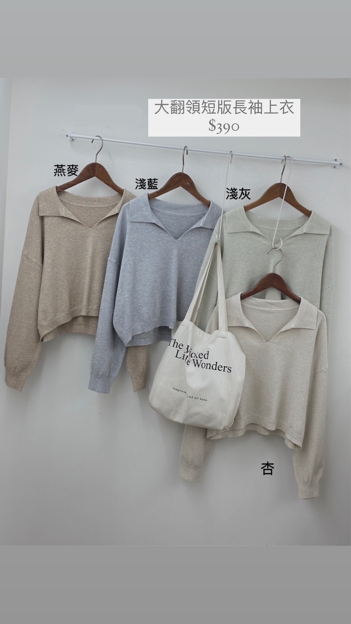 大翻領短版長袖上衣