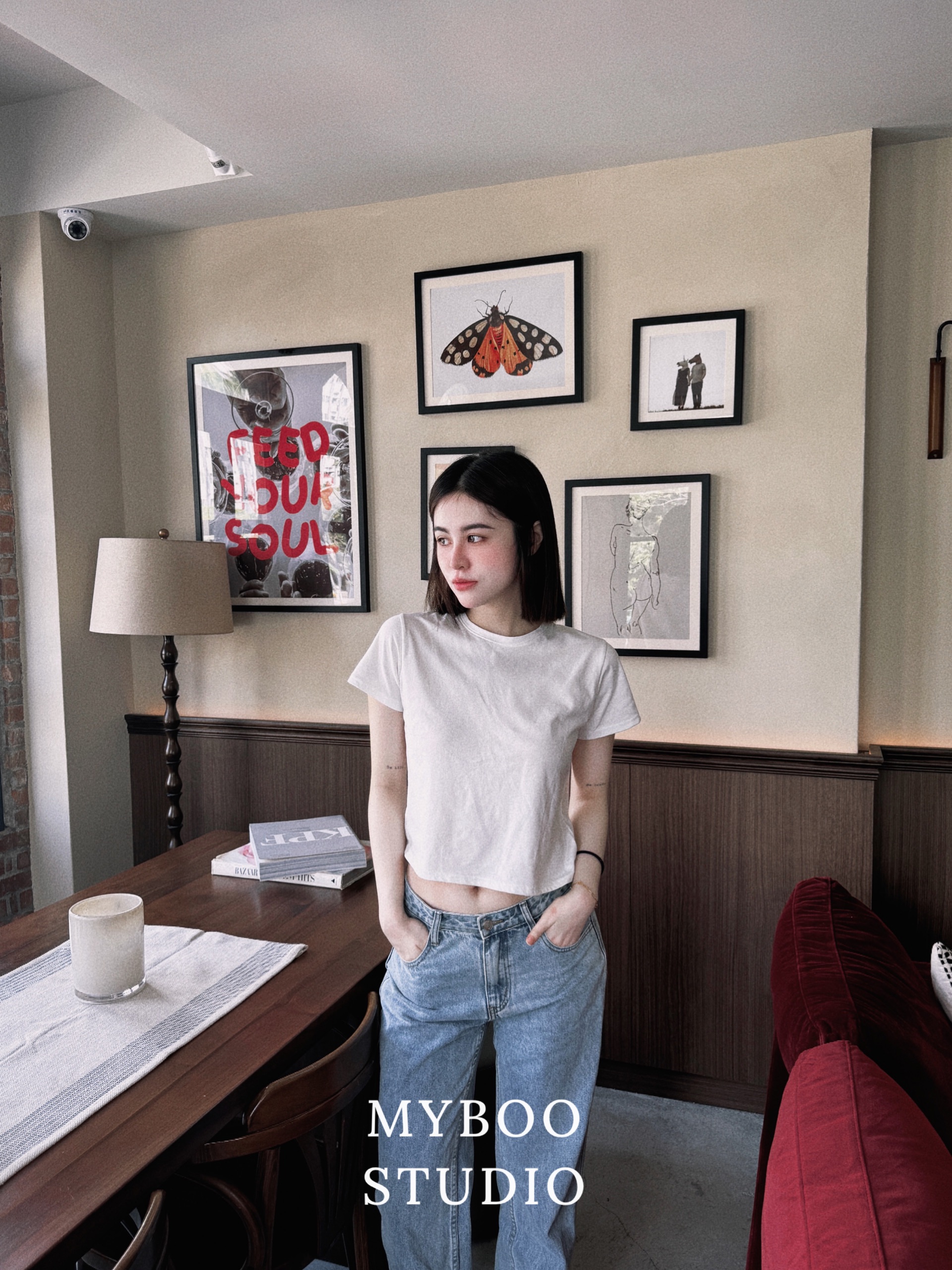 美式復古基本款微寬鬆圓領純棉短袖 歐美部落客同款白色素T