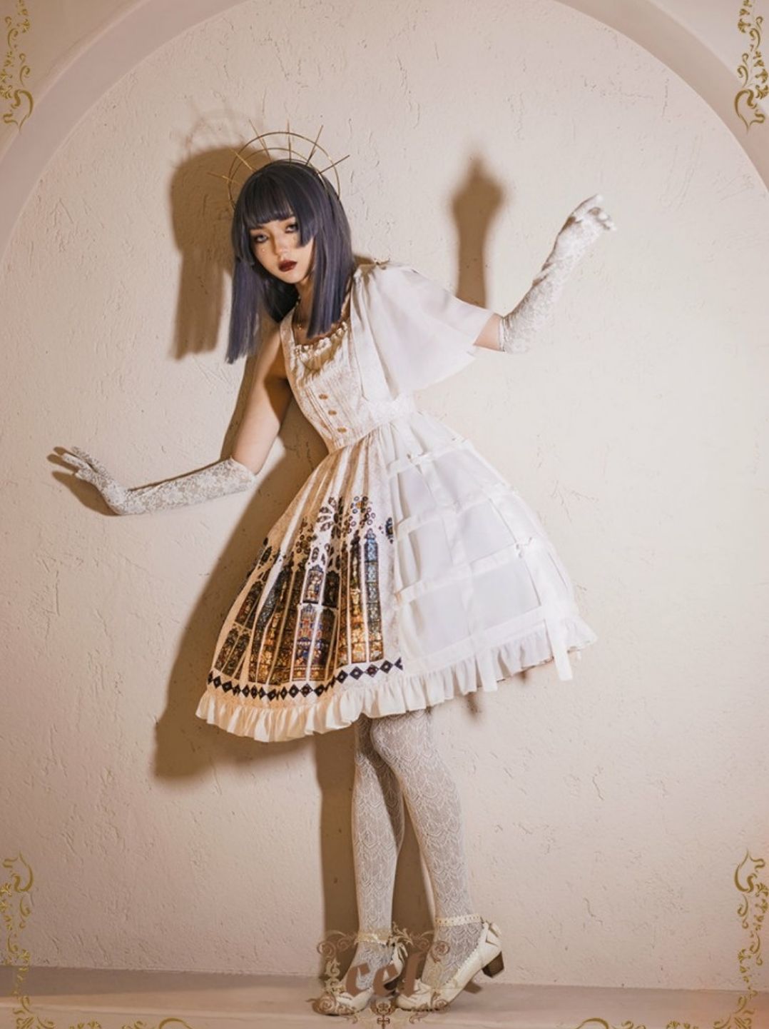 CEL Lolita Studio ~ The Holy Cross JSK I 型 彩窗 白色鳥籠jsk L碼