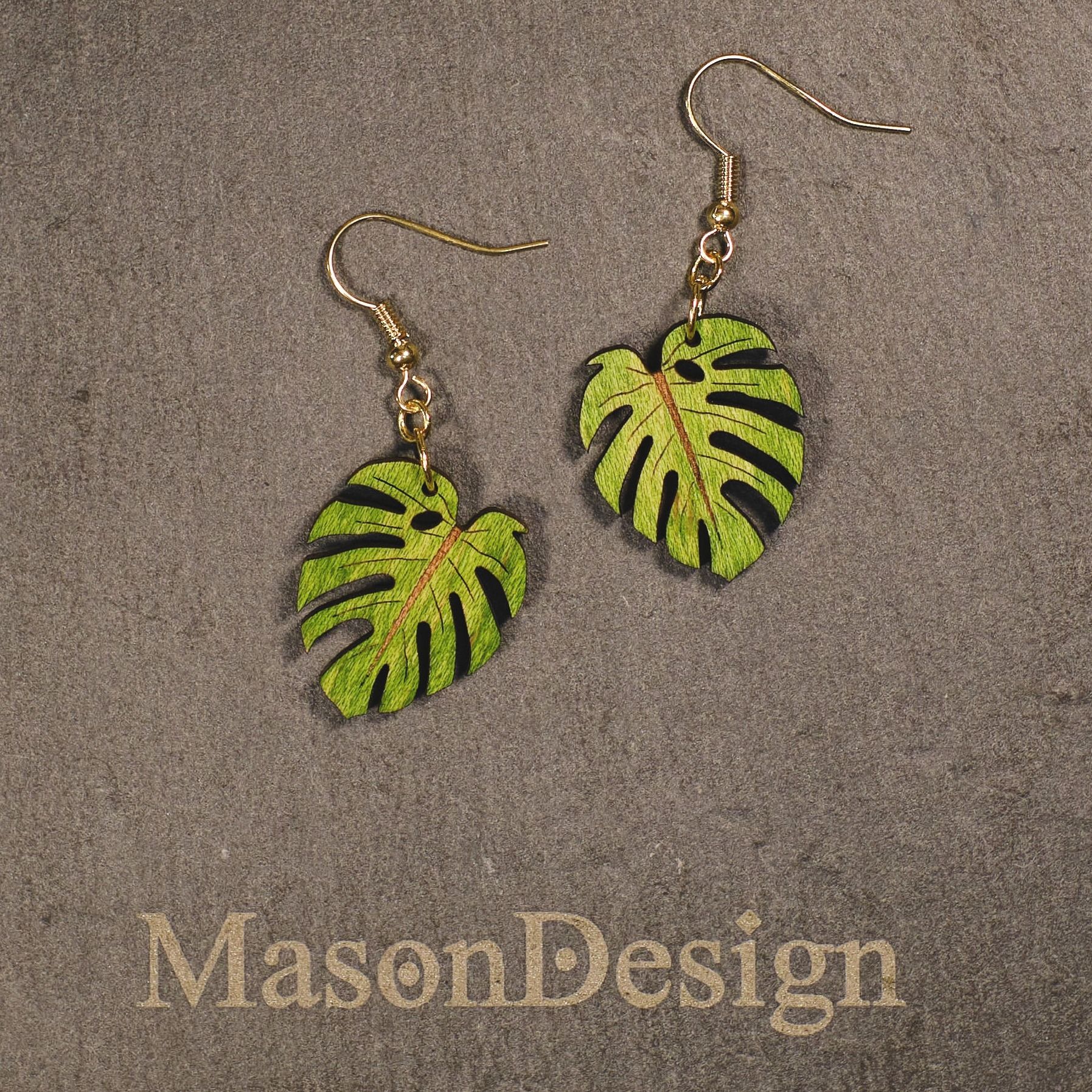 梅森設計[手作]龜背芋-實木耳環