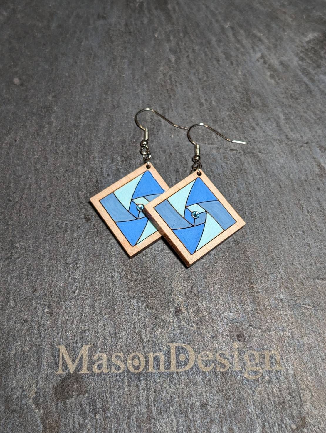 梅森設計[手作]藍色狂想-實木耳環