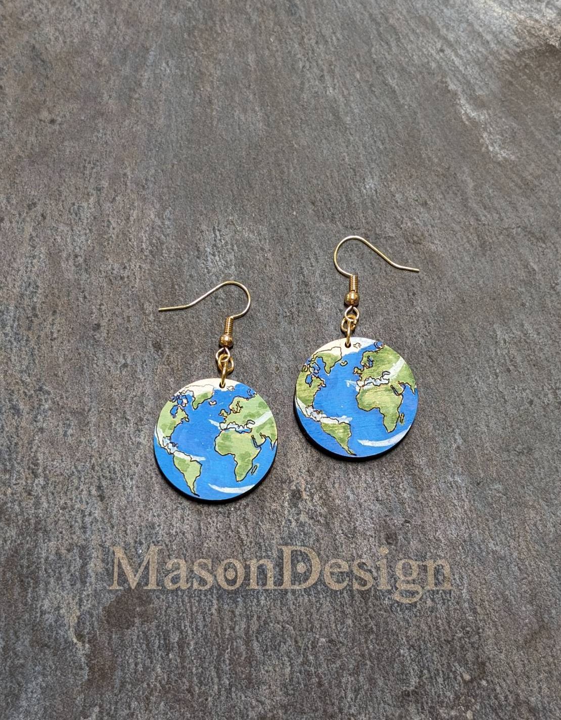 梅森設計[手作]寂寞星球（地球）-實木耳環