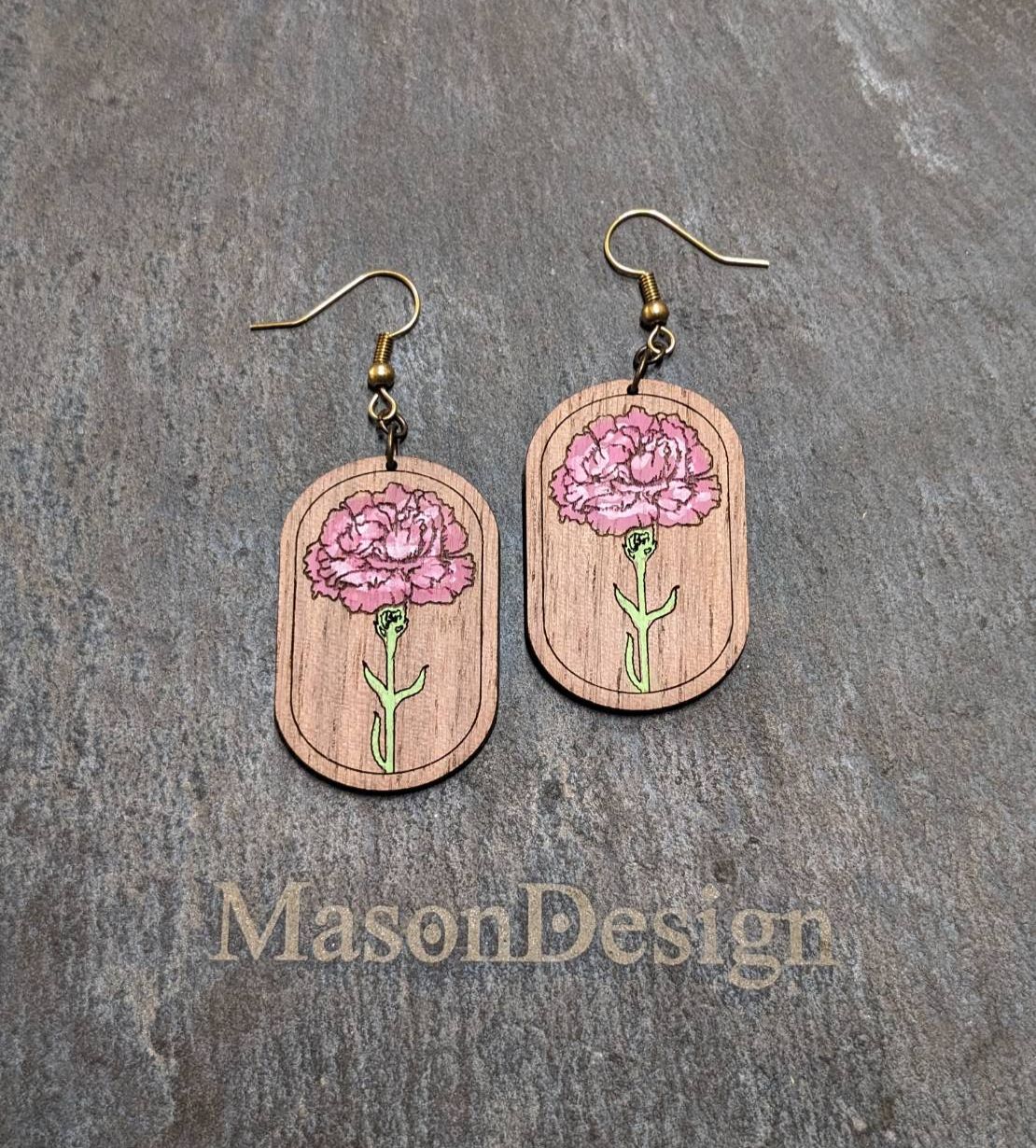 梅森設計[手作]康乃馨-實木耳環