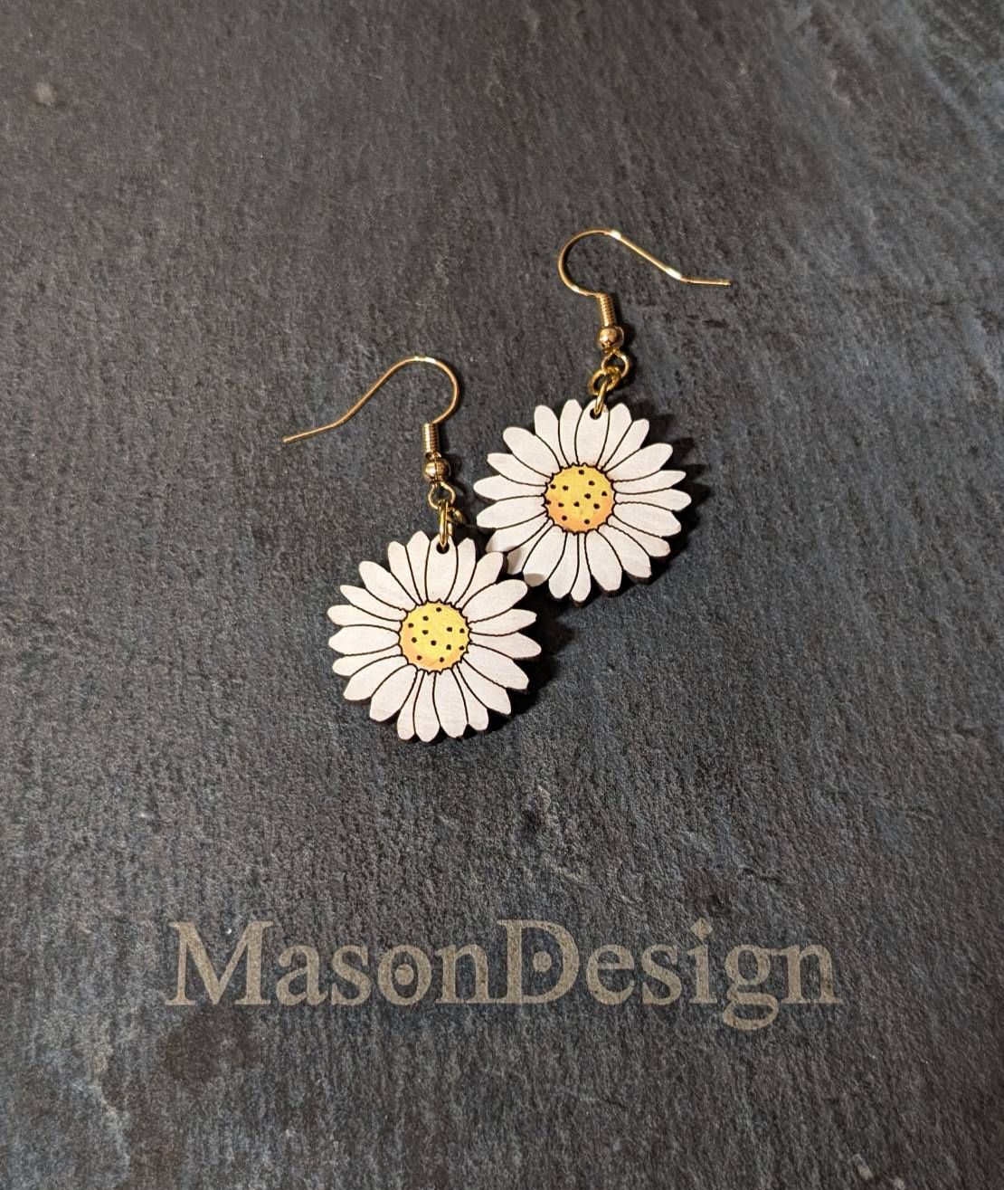 梅森設計[手作]小雛菊-實木耳環