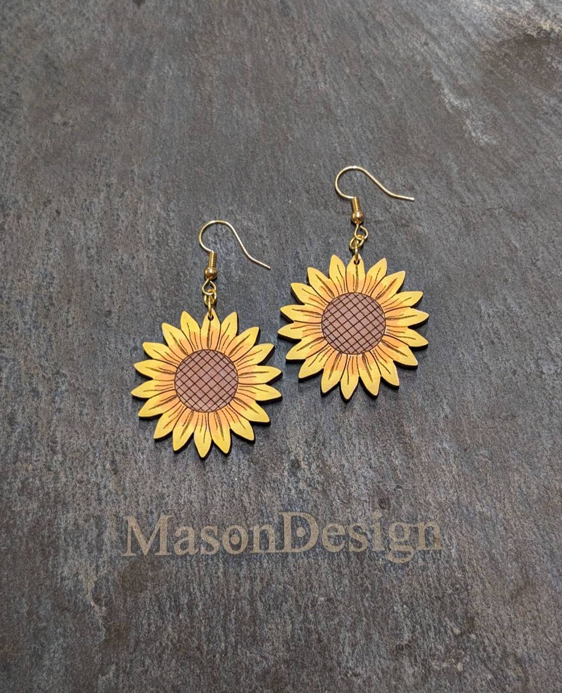 梅森設計[手作] 太陽花-實木耳環